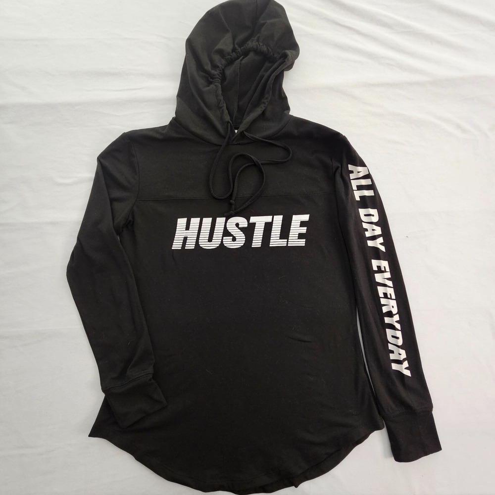 Hustle All Day Infinite Performance Black Hooded Long Sleeve Top Women's S